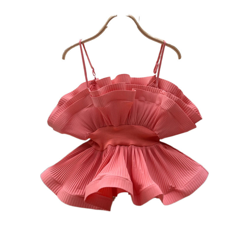 Holiday Wind Sling Dress Women's Clothing Ins Wearing A Niche Pressured Folding Lobite Side To Close The Waist Hottie Shirt