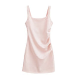 Ins French Retro U Collar Folds On The Chest And Net Face A-Word Dress
