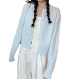KANING Light Blue Languid Knitted Jersey Coat 2026 New Soft-Cuffed Long-Sleeved Top