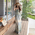 Sexy Beautiful Slings Print Bareback Dress Female Summer Temperament Thin Seaside Wind Bag Hip Dress Long