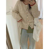 KANING Korean Version Of Color Buckle Bump Color Soft Knitted Cardigan 2026 Autumn And Winter New Loose Thin Round Sweater Woman