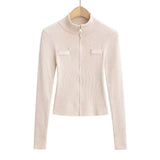 Autumn And Winter Babes Knitted Maillard Pit Zip Half-High Collar Coat Long Sleeves Short Fashion Thin Sweater