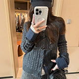 LEKA Korean Design Sense Spliced Jasmine Knitting Cardigan 2026 Autumn And Winter New Thin Coat Sweater Coat Woman