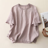 Real Shooting 2026 New Retro Dunshi Literary Top Women Splicing Thread Round-Neck Short-Sleeve Shirt Casual Jacket
