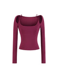 One-×Ö Collars With Long-Sleeved T-Shirt Purple Slim Slim Top Temperament Side-On-Shoulder-To-Wear T-Shirt