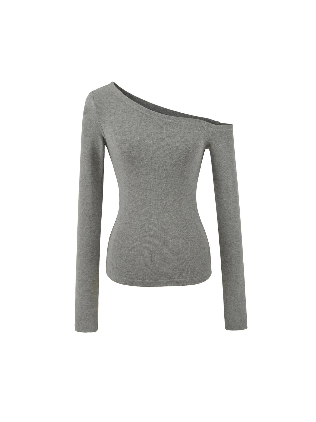 Solid Color Oblique Shoulder Shoulder-To-Shoulder Knitted Long-Sleeved Hottie Design Feel Bottom Blouse T-Shirt