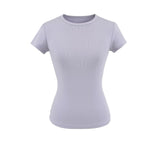 Spice Girls Summer Shoulder Round Neck Short Sleeves To Cool Waist Feel Fashion Basic Solid Color T-Shirt Set Short Sleeve Top