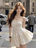 Double-Layered With White Square Tie Sling Folded Wood Ear Lace Dress Women's Pure Lusty Extravagant Sexy Dress