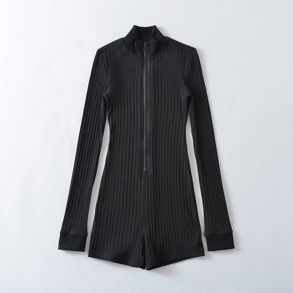Spring And Autumn Fashion Zipper Half-High Collar Long Sleeve Straight-Up T-Shirt Thread Bottom Top