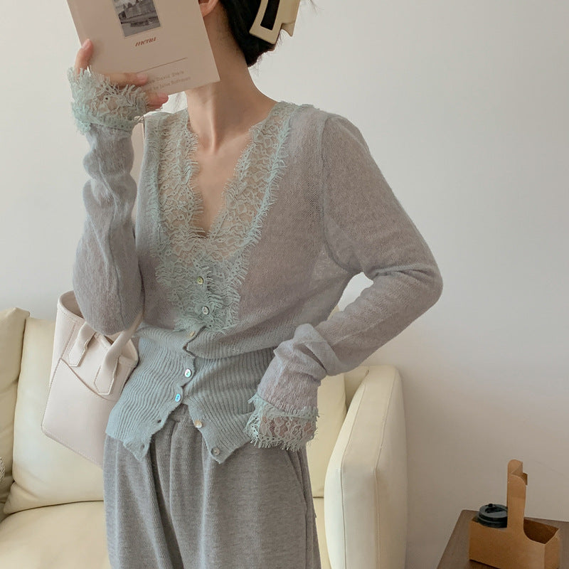 Spring New Lace Sister High-End Knitted Cardigan French Bodywear