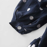2026 Spring And Autumn New Literary Retro Blue Dot Dress Rounded Long Sleeve French Elegant Cotton Dress