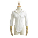 Pure Hot Girl Double Pocket Collar Sleeve Shirt In Autumn New Sense Single-Bring Buckle Tie