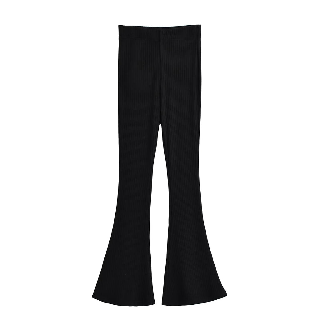 New Babes Knitted Horns Slim Trousers High-Rise Elastic Trousers Women
