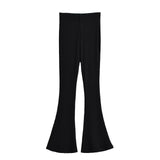 New Babes Knitted Horns Slim Trousers High-Rise Elastic Trousers Women
