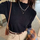 KANING Korean Vintage Tuffen Thick Knitted T-Shirt 2026 Autumn And Winter New Half-High Collar With Sweater Woman