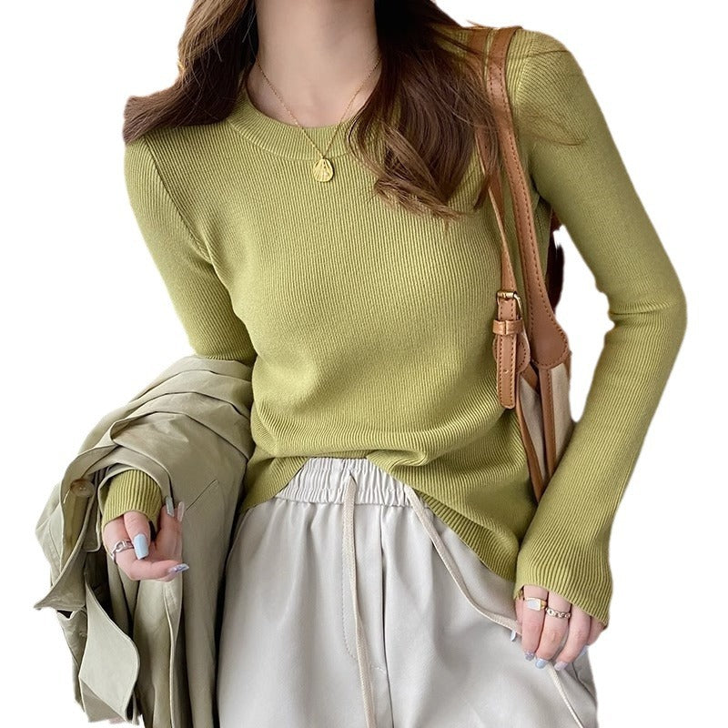 KANING Solid-Colored Round-Neck Knitted Bottom Shirt Women's Autumn And Winter New Simple Fashion Women's Long-Sleeved Sweater