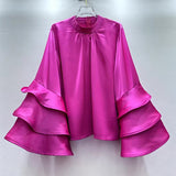 Fashion Elegant Temperament Commuting Lotus Horns Sleeves With Autumn Dress High-End Shirt Women's Top