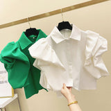 Korean Version Of The Design Sense Niche Bubble Sleeve Short Sleeve Shirt Women Loose Short Shirt Blouse Tide