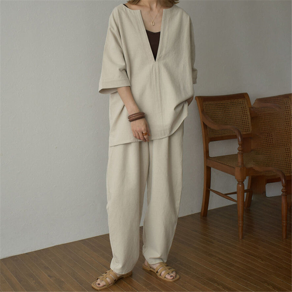 2 Color Dark Suit Trousers Plain Loose Top Lady Trousers Fashion Jersey Fashion Set