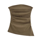 A Word-Collar Pure Desire To Slimen Shoulder Tective Blouse Folded Open Fork Solid Sexy Bottom Vest