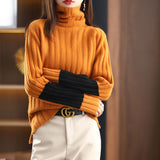 Autumn And Winter New Sleeves Of Color Sweater High-Neck Pit Sweater Women Lazy Thick Knitted Bottom Shirt