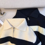 Shopping Mall Withdraws The Ribbon 2025 Spring And Autumn Korean Version Of Polo Striped Sweater Women Loose Retro Knitwear Tide