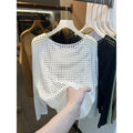 Kaning Long-Sleeved Hollow Knitted Net Shirt Women 2026 Summer And Autumn New Mesh Hooding